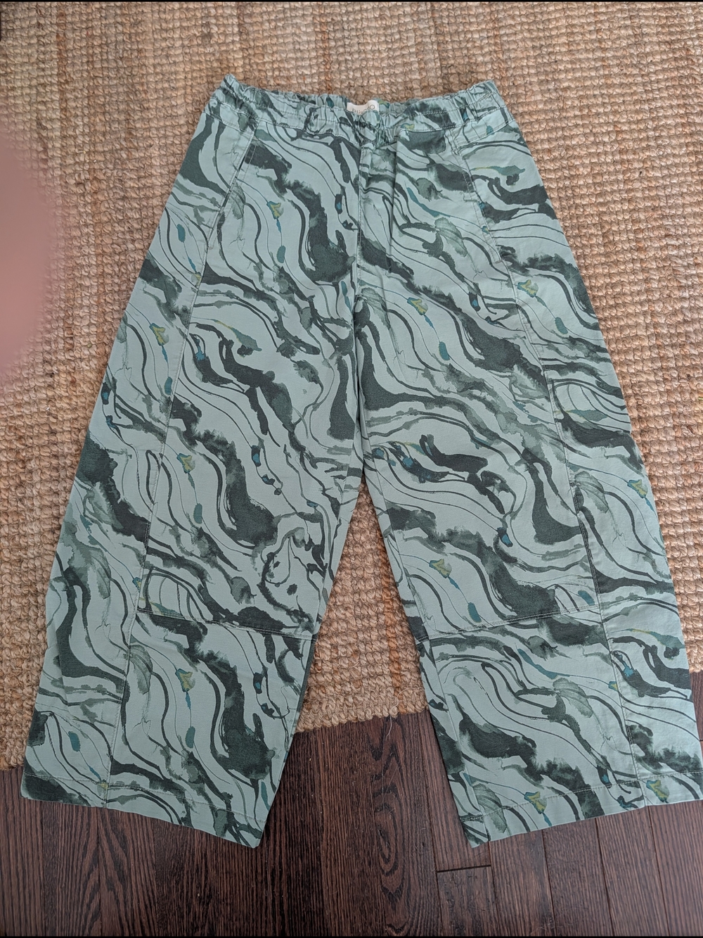 Pilcro Mint Green Printed Wide-Leg Cropped Pants